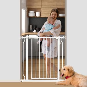 Extra Wide Baby & Dog Gate 62-67 Inch, Pressure Mounted No Drilling, Adjustable Indoor Safety Gate for Stairs & Wide Doorways - Metal Design for Kids and Pets, White 