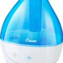 Crane Personal Ultrasonic Cool Mist Humidifier  1.5 Liter, 8-Hour Run Time, Whisper Quiet, Auto Shut-Off, Filter-Free for Small Rooms, Offices, Nursery, Travel (Blue and White)