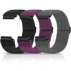 Compatible with 16mm 18mm 19mm 20mm 22mm 24mm Watch Bands Quick Release Replacement Wristband,Adjustable Stretchy Nylon Solo Loop Straps Fabric Braided Sport Elastic Bands for Men Women (Black+Purple+Grey)