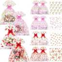 Gueevin 12 Sets Happy Mother's Day Empty Gift Baskets, 12 Cardboard Market Trays to Fill 12 Flowers Cellophane Bags 12 Pull Bows, DIY Gift Wrapping for Mother's Day Birthday Party