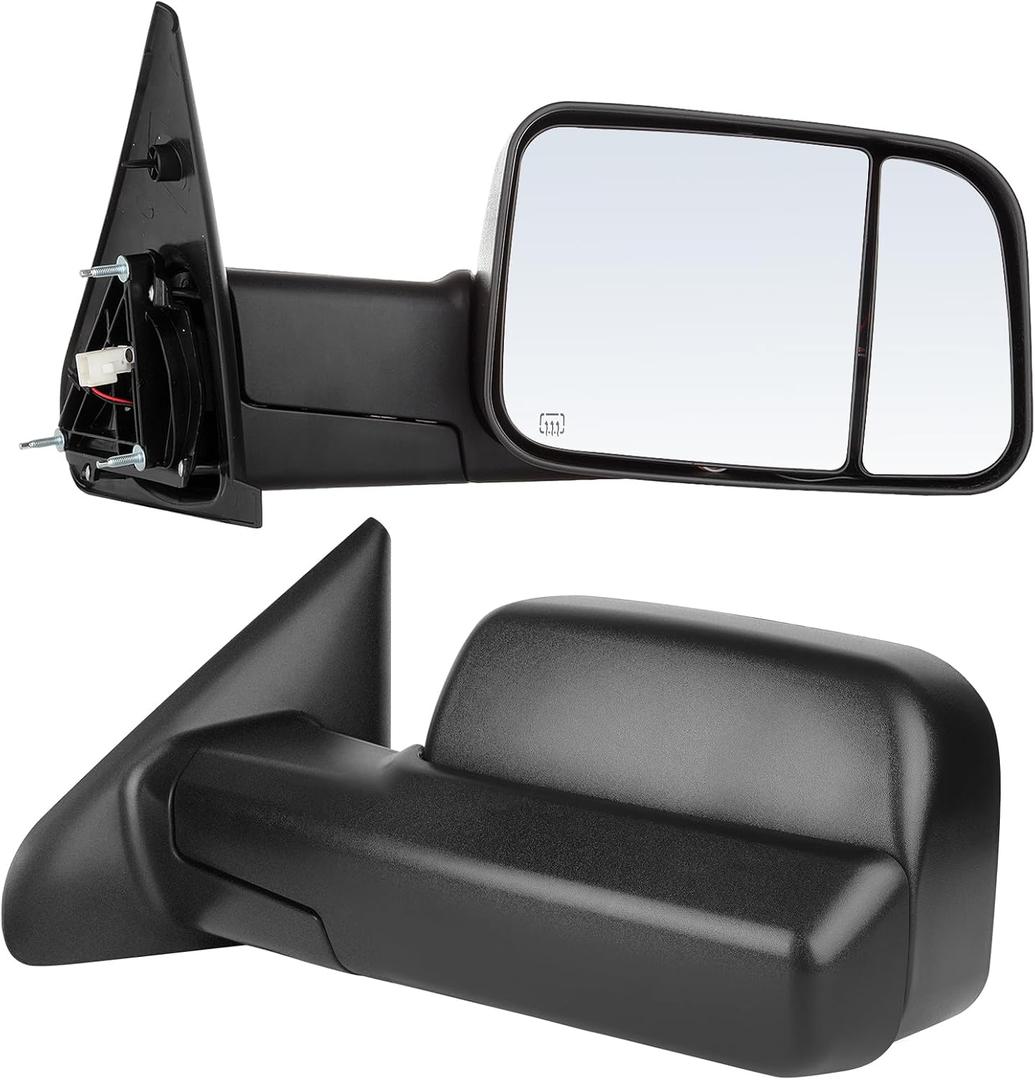 ECCPP Towing Mirrors Tow Mirrors Replacement Fit For 2002-08 For Dodge For Ram 1500 2500 Pickup Power Heated Towing Side Mirrors Pair Set Passenger & Driver Side View