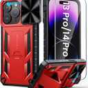 FNTCASE for iPhone 14-Pro Phone Case: Military Grade Drop Proof 13 Pro & 14 Pro Cases Mobile Cover with Kickstand & Slide | Rugged Shockproof Protective Cell Phonecase for Apple 14pro/13pro 6.1'' Red