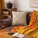 Beige Fall Tree Throw Pillow Covers 20x20 Set of 2, Fluffy Soft Faux Fur Decorative Autumn Pillow Cases with Embroidered Pattern for Couch Sofa Harvest Boho Accent Holiday Decor