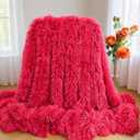 Plush Super Soft Blanket Bedding Sofa Cover Furry Fuzzy Fur Warm Throw Qulit Cozy Couch Blanket for Winter (63"x79", Pure Red)