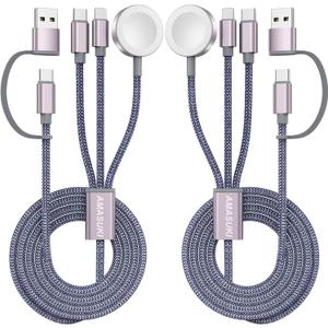 2Pack Travel Essentials,Multi Charging Cable 3 in 2 USB C for Apple Watch Charger,iPhone Charger,Cruise Vacation Camping,Portable for iWatch Series 11-2/Ultra/SE & iPhone 17-12,Sony PSP