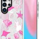 ChiCsFleur for Samsung Galaxy S23 Ultra Case, TPU Phone case with Camera Protection for Women Girls Teens - Pink Preppy Sea Manta Y2K Shell Starfish Elegant Artsy Coral Ocean Gift Aesthetic Unique