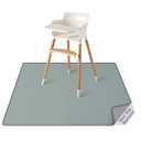 Blissful Diary Baby Splat Mat for Under High Chair, 50.4 x 50.4 Inch Wipeable Splash Mat, Waterproof and Washable, AntiSlip Floor Protector, Silver Mist