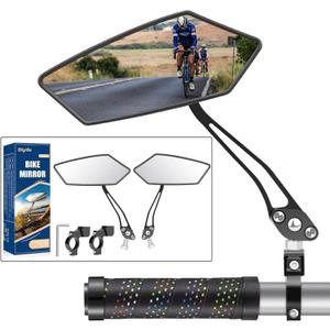 Bike Mirror 1 Pair, [New Version] HD Wide Angle Large Handlebar Rearview Mirror, Blast-Resistant 360Adjustable Bicycle Rear View Mirror Accessories for Ebike Mountain Road Bike (2 PCS-Black)