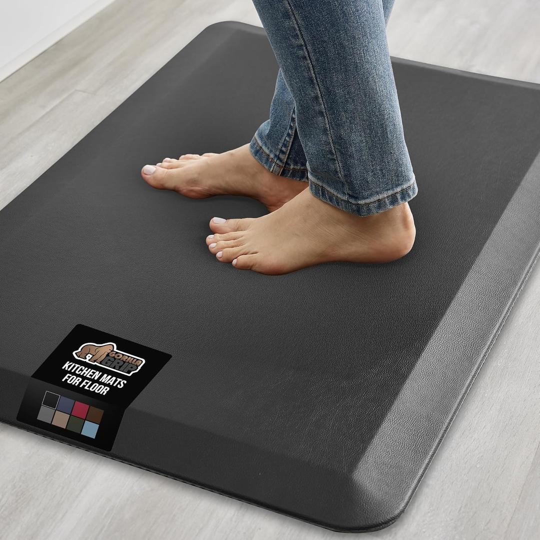 GORILLA GRIP Comfortable Cushioned Kitchen Mats for Floor, Waterproof and Stain Resistant Soft Top, 3/4 Inch Thick Ergonomic Standing Desk Anti Fatigue Mat, Foam Supports Ankles and Feet, 17x24, Black
