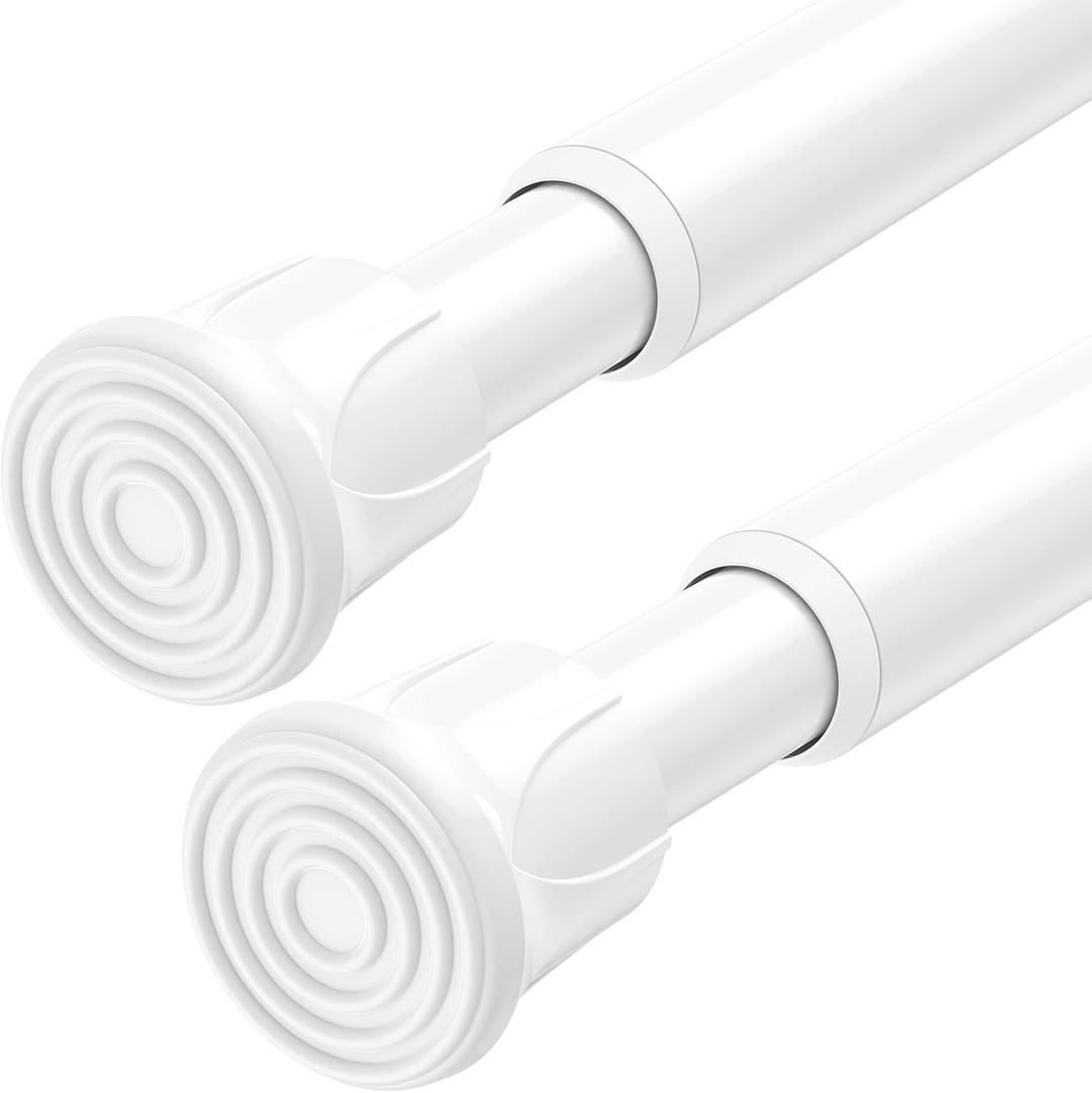 2 Pack Tension Rods for Windows 28 to 48 inch, Adjustable Curtain Rods No Drilling Spring Rods Extendable Pressure DIY Tension Rod for Window Closet Kitchen, White