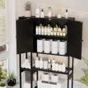 Bamboo Over The Toilet Storage, Above Toilet Organizer Storage Shelf Stand, Tall Freestanding Behind Toilet Rack, Tiered Bathroom Space Saver Shelving, Easy Assembly (Black)