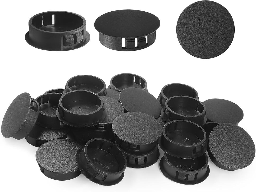 30pcs Plastic Hole Plugs, Snap in Locking Hole Tube Circular Locking Fastener Cover, Insert End Caps for Furniture Fencing Post Pipe - 35mm, Black