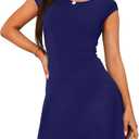 OFEEFAN Womens Dresses Cap Sleeve Cocktail Graduation Formal Party Club Mini Outfits (X-Large, Navy Blue)