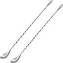 Briout Bar Spoon Cocktail Mixing Stirrers for Drink, Stainless Steel 12 Inches Long Handle, Silver 2 Pieces
