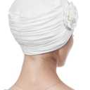 Alnorm Flower Design Chemo Hair Loss Caps Cancer Headwear for Women (One Size, Off-white)