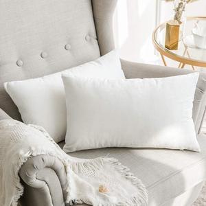 MIULEE Pack of 2 Velvet Soft Solid Decorative Square Throw Pillow Covers Set Christmas Cushion Case for Spring Couch Sofa Bedroom Car 12x20 Inch 30x50 cm Pure White