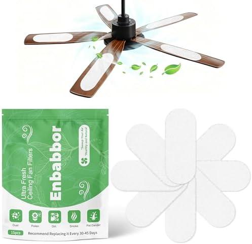 Enbabbor 15 Pack Ceiling Fan Filter Pads, Activated Carbon Fiber Cotton for Cleaner Air, Universal Stick-On Filters, Dust & Odor Reduction, Fits All Ceiling Fans(White)