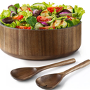 SullyHome 12" Acacia Wood Salad Bowl with Serving Spoons