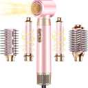 5 in 1 Blow Dryer Brush Set, Upgrade Hair Dryer & Blow Dryer Brush & Air Curling Wrap & Paddle Brush, Detachable Hot Air Brush Styling Tools, High Speed Travel Hair Volumizer Straightener Curler Pink
