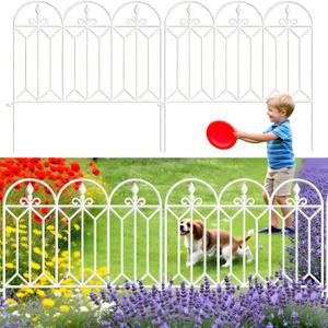 AMAGABELI 5 Panels 24in(H)×10ft(L) Decorative Garden Fences and Borders for Dogs No Dig Rustproof Metal Fence Panels Garden Edging Border Animal Barrier Fencing for Flower Beds Yard Patio Decor White