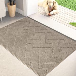 PURRUGS Dirt Trapping Door Mat 24" x 35.5", Non-Slip Machine Washable Entry Rug, Shoe Scraper, Dog Doormat, Super Absorbent Welcome Mat for Front & Back Door, Muddy Wet Shoes & Paws, Taupe