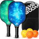 Mayboom Pickleball Paddles Set of 2 or 4, USAPA Approved Pickleball Set with 4 Pickleball Balls and Pickleball Bag, Fiberglass Pickle Ball Rackets 2 Pack for Beginner (Bule&Green)