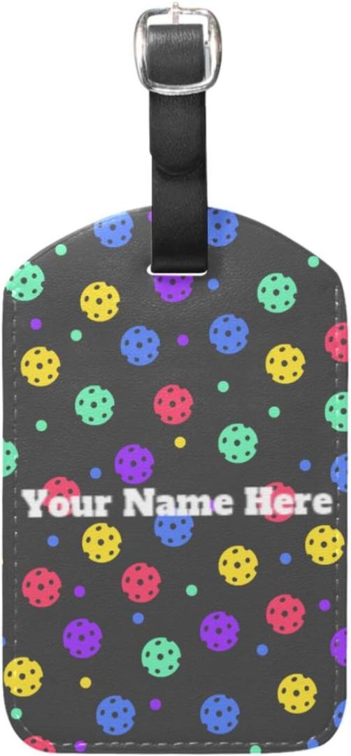 Cindly Colorful Pickleball Personalized Luggage Tags for Suitcases Custom Luggage Name Tags Identifiers with Text Logo with Privacy Cover and Leather Strap