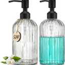 JASAI 2PACK 18Oz Simple Glass Soap Dispensers with Black Pump, Refillable Kitchen soap Dispenser with Vertical Stripe, Bathroom Soap Dispenser for Bathroom Hand soap, Dish Soap, Lotion