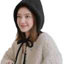 Women Fuzzy Warm Peruvian Beanie Hat Fleece Lined Soft Beanie Windproof Earflap Trapper Cap with Chin Strap (Black)