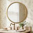 32" Large Gold Round Bathroom Wall Mounted Mirror with Vintage Metal Framed