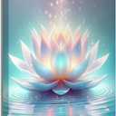 Zen Canvas Wall Art White and Blue Lotus Flower Bloom in Water Picture Yoga Spa Meditation Spiritual Room Wall Decor Poster Print Artwork for Bathroom Bedroom Office Yoga Room Home Decoration (16L" x 12W")
