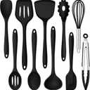 E-far 10 Pieces Silicone Cooking Utensils Set, Heat Resistant Kitchen Utensil Set for Nonstick Cookware, Kitchen Cooking Tools with Spatula, Spoon, Slotted Turner, Non-Toxic & Dishwasher Safe (Black)