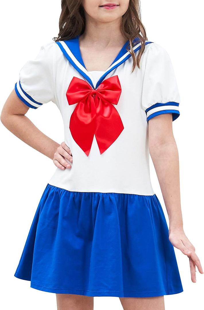 Sunny Fashion Girls Dress Sailor School Uniform Navy Suit Size 12 (Blue)