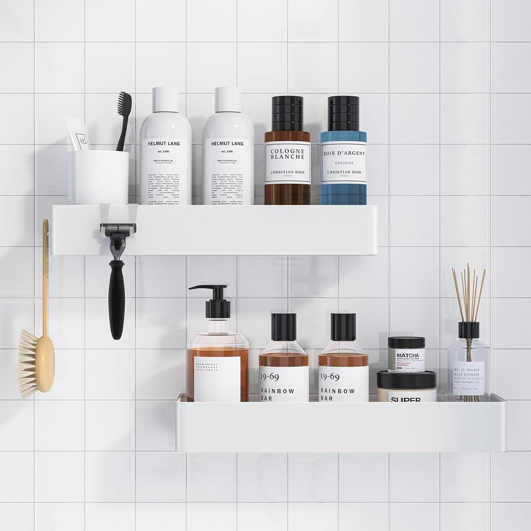 Kitsure Shower Caddy - 2 Pack Adhesive Shower Organizer, Rustproof Metal Shelves, No-Drill Bathroom Organizers and Storage, White, XX-Large