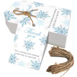 Winter Snowflakes Paper Gift Tags, White Christmas Snowflake Thank You for Coming and Making This Day so Special Tags for Winter DIY Crafts Present Wrapping Favor Decor - Set of 50 (Blue)
