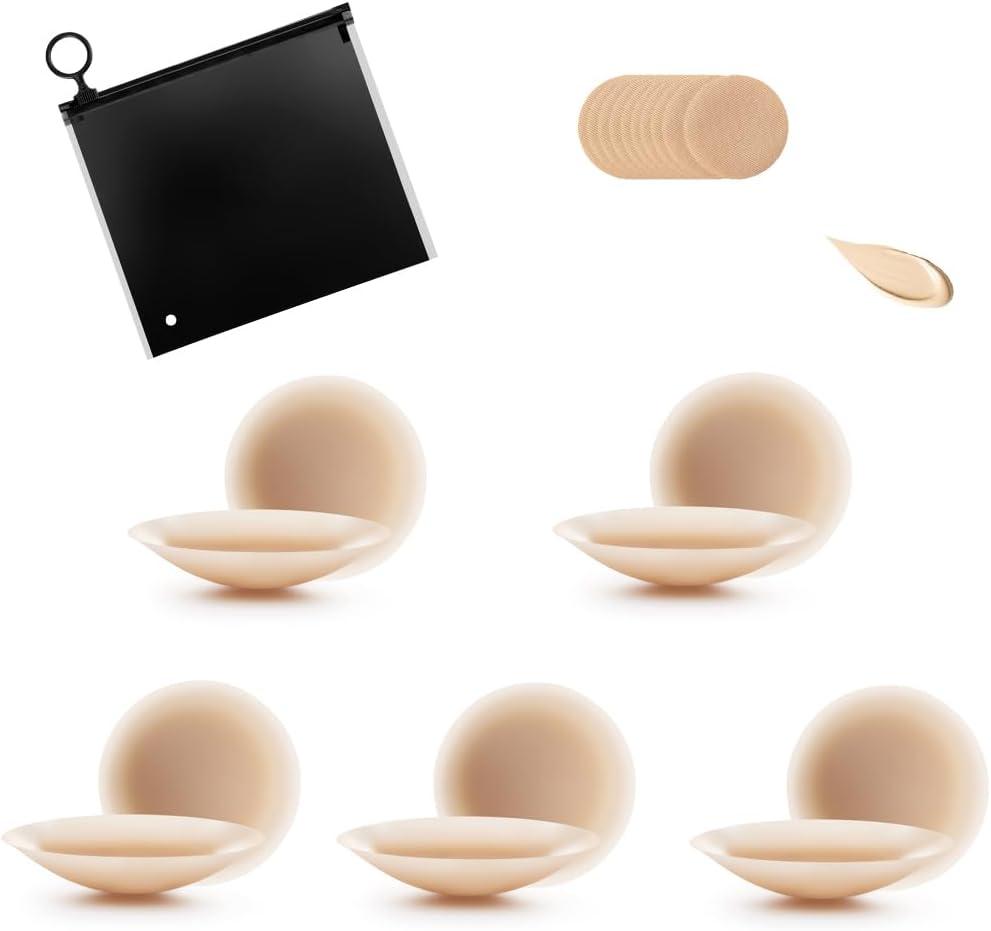 Nipple Cover Silicone Self Adhesive Bra Breathable Sticky Bras Water-Proof Reusable Backless Invisible Bra (Beige)