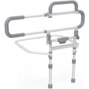 Heavy Duty Bed Rails for Elderly Adults Safety-Foldable Bed Rail for Senior with Adjustable Heights Fits All Bed SizesBed Handle Bedside Assist with Pocket -504M (White and Gray)