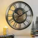 CLXEAST 21 Inch Large Moving Gears Wall Clock for Modern Farmhouse Living Room Decor, Brass Gold Roman Numerals Wall Clock Battery Operated, Wall Clock for Living Room (21 Inch ( 53.5 cm))