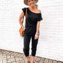 PRETTYGARDEN Jumpsuits for Women 2025 Dressy Casual Off Shoulder Romper Outfits Spring Vacation Travel Summer Lounge Clothes (Black)