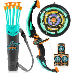 JOYIN Kids Bow and Arrow Set, LED Light Up Archery Toy Set with 9 Suction Cup Arrows, Target & Arrow Case, Indoor and Outdoor Hunting Play Gift Toys for Kids, Boys & Girls Ages 6-12 (Aqua Blue)