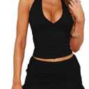 Skirt Sets Women 2 Piece Outfits Summer Going Out Sleeveless Halter Crop Top and Mini Skirt Concert Rave Travel Outfits Size S, Black