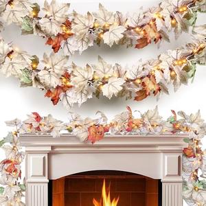 Pack of 2 Fall Decorations for Home 9FT Plug in Fall Lights with 50 Warm Incandescent Bulbs UL Certified Connectable Lighted Thanksgiving Garland for Indoor Outdoor Autumn Halloween Harvest Decorations