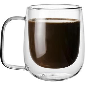 Little World Glass Coffee Mug, 8.5 oz Double Walled Insulated Cup Heat-resistant for Tea Coffee Latte Cappuccino Espresso Iced Tea Dishwasher & Microwave Safe, Set of 1 (Round)