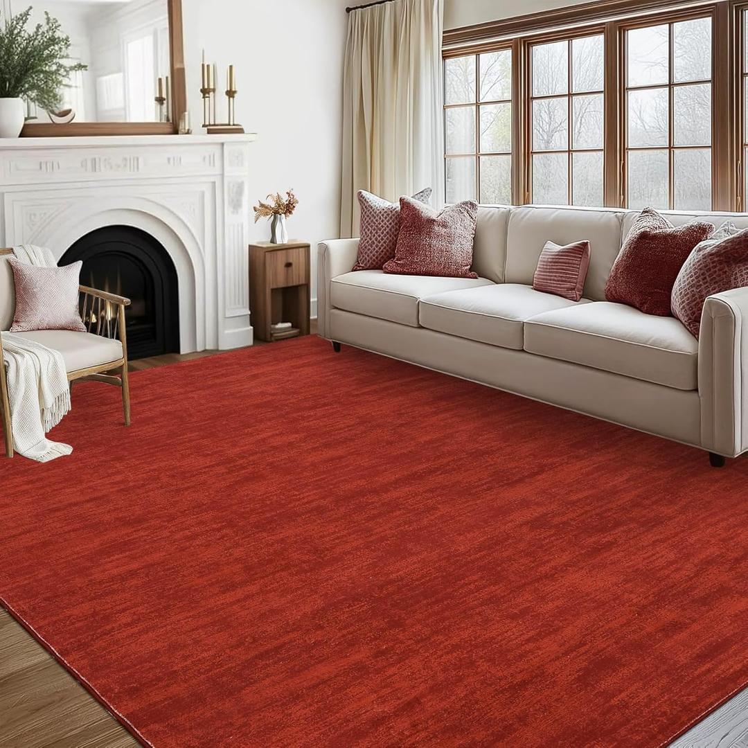 RUGSREAL 5x7 Living Room Area Rug Modern Solid Color Area Rugs Non-Slip Stain Resistant Floor Carpet Indoor Washable Contemporary Area Rug for Bedroom Dining Room Kitchen Home Office, Red