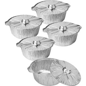 72 Oz Disposable Aluminum Pot, Disposable Pots With Lids Oven-Ready, Aluminum Pot Stove Compatible Baking Foil Pan Tinfoil Camping Pot Camping Heating Cooking 5 PCS