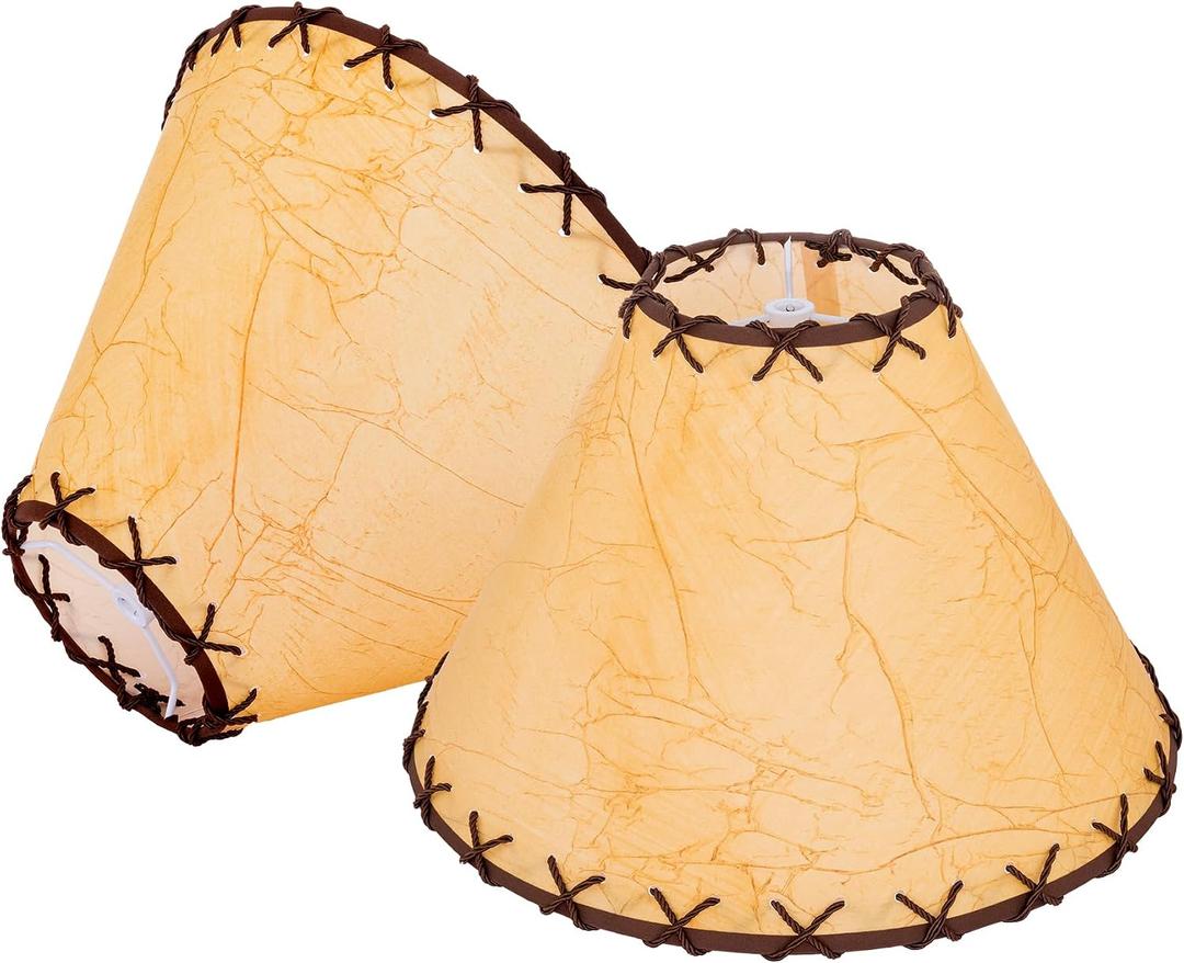 Wellmet Set of 2 Round Parchment Lampshade, 5"x 14"x 9" Replacement Lampshade, No Assembly Required, Classic Modern Lamp Shade for Table Lamp, Bedside Lamp, Floor Lamp, Fabric Lampshade, Spider Fitter
