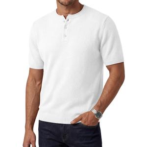 August Alley Men's Henley Neck Knit T-Shirts, White, X-Large (XL)