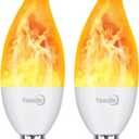 Flame Bulbs E12 LED Flame Light Bulbs 3 Mode LED Candelabra 2W Flickering Effect Light Bulbs for Halloween Christmas Home Decor(2 Pack-Yellow)