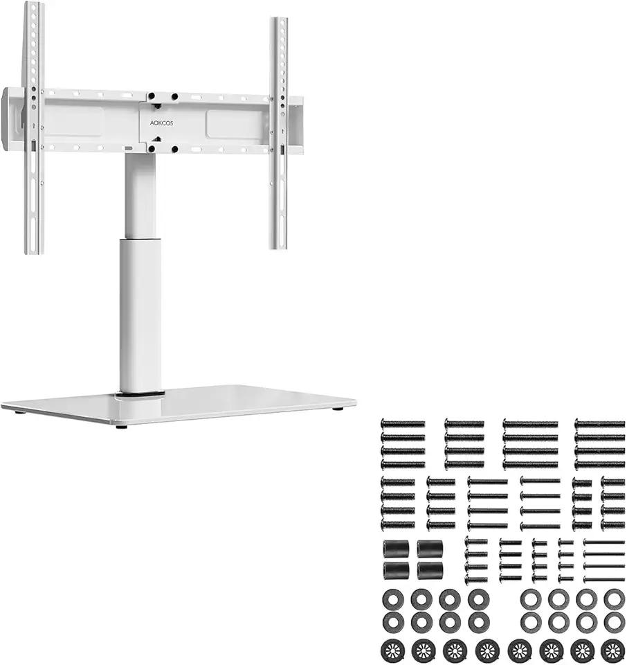 Swivel Universal TV Stand for 32-75 inch TVs with Screw Kit, 8 Levels Height Adjustable Table Top TV Mount Stand with Stable Heavy Duty Tempered Glass Base, MAX VESA 600x400 mm up to 99lbs