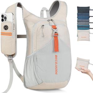 BECOJADDE 15L Small Hiking Backpack for Men Women Foldable Packable Back Pack Ultralight Hiking Daypack for Travel Camping Outdoor, Beige